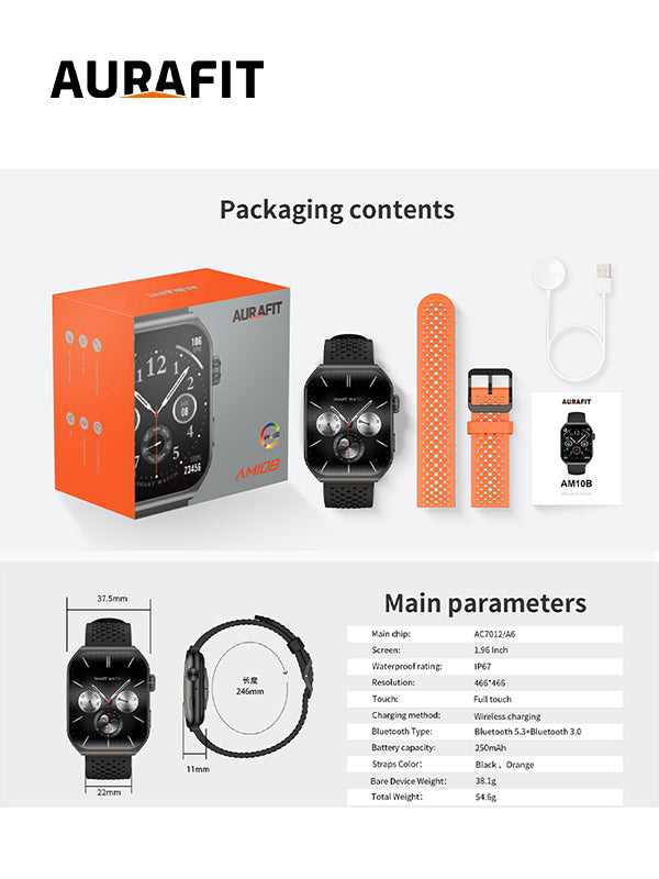 AURAFIT AM10B curved AMOLED Smartwatch